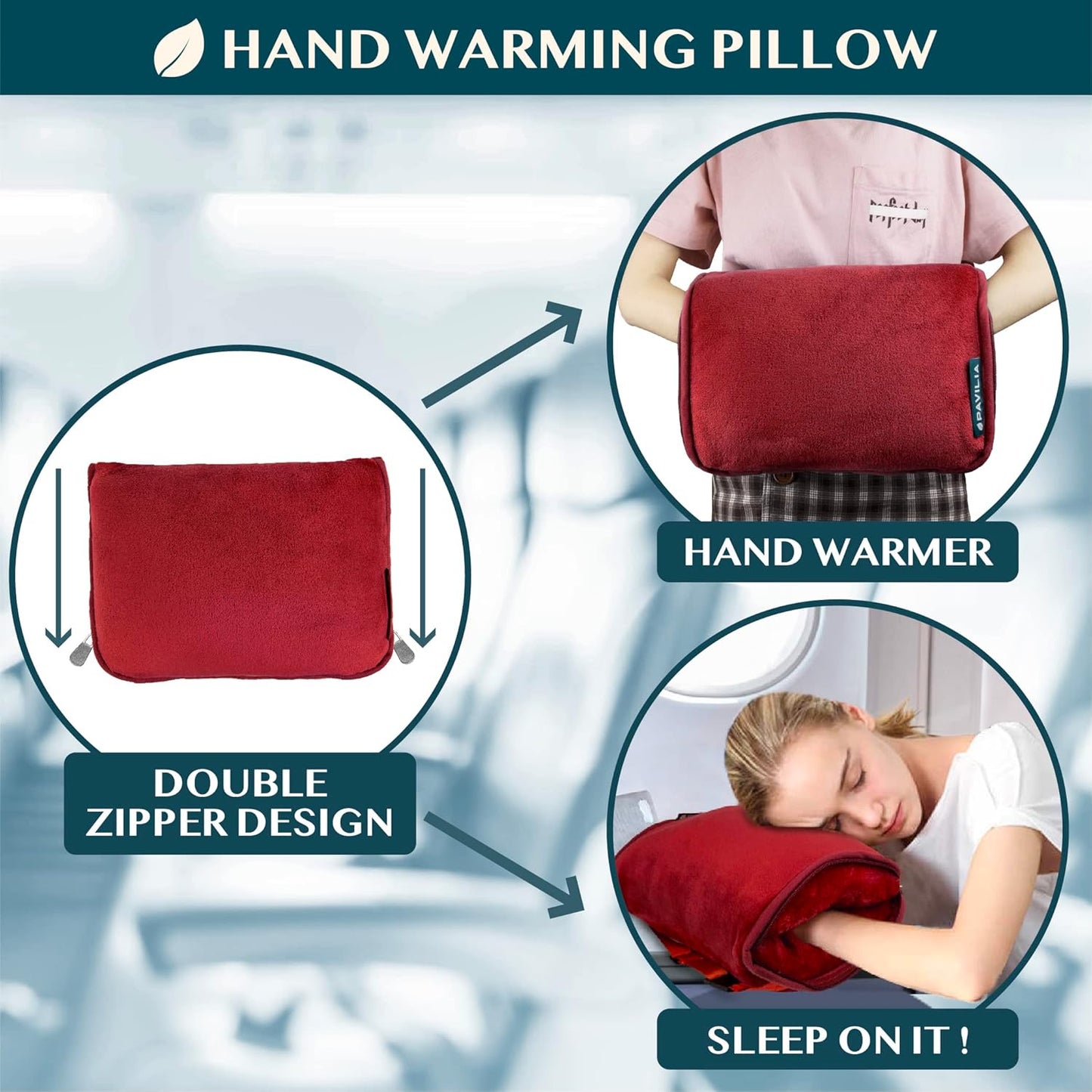 PAVILIA Travel Blanket Pillow, Soft Airplane Blanket 2-in-1 Combo Set, Plane Blanket Compact Packable, Flight Essentials Car Pillow, Travelers Gifts Accessories, Luggage Backpack Strap, 60x43 Red