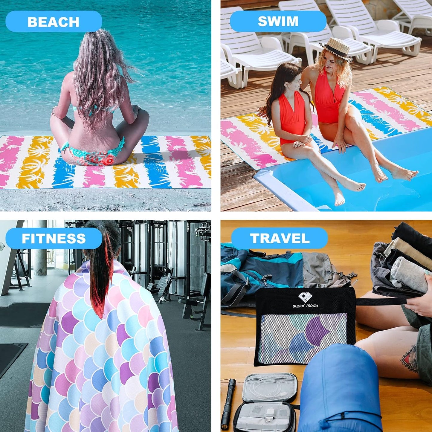 2 Pack Microfiber Beach Towel, Oversized Pool Towel 75”x 35”, Sand-Free Beach Towel, Quick Drying Camping Towel, Super Absorbent Bath Towel Blanket, Soft Breathable and Lightweight