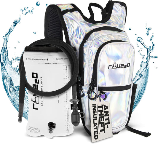 Rave Hydration Backpack – Anti-Theft Festival Hydration Pack with 1.5L Leakproof TPU Bladder – Slim, Insulated Water Pack with Secret Pockets & Breathable Back – for Raves, Music Festivals, EDC