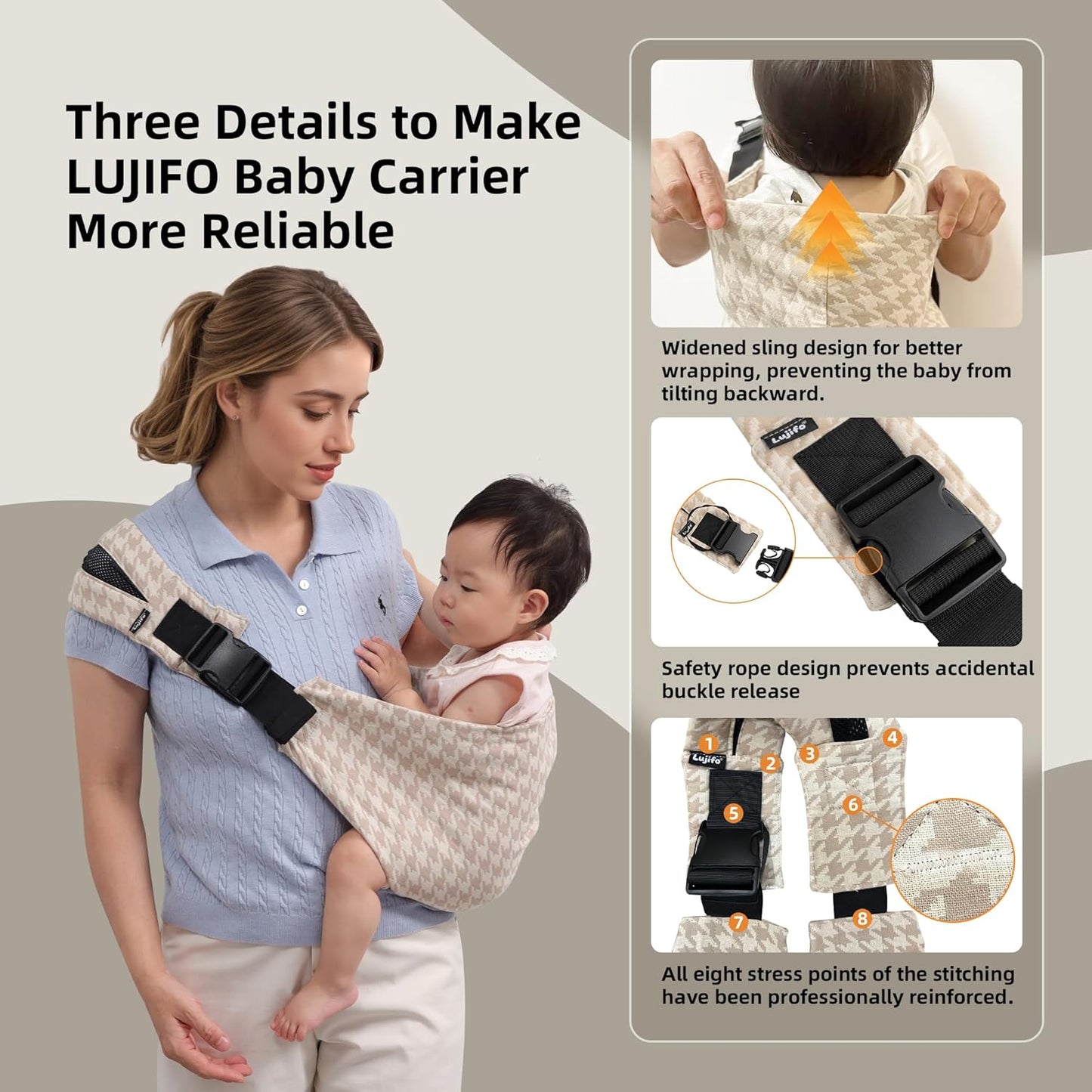 Baby Sling Carrier Newborn to Toddler, 2025 Upgraded Houndstooth Baby Sling Toddler Carrier, Premium Cotton Linen Adjustable Shoulder Strap