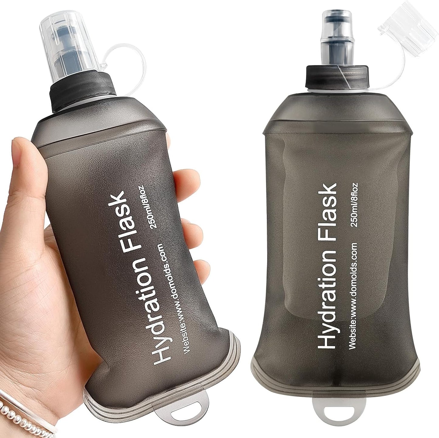 GYGYL Soft Flask, TPU Collapsible Soft Water Bottle for Hydration Pack, Running Vest, Leak-Proof Folding Water Bottle for Hiking Cycling Climbing Jogging-250ml Grey, 2pcs