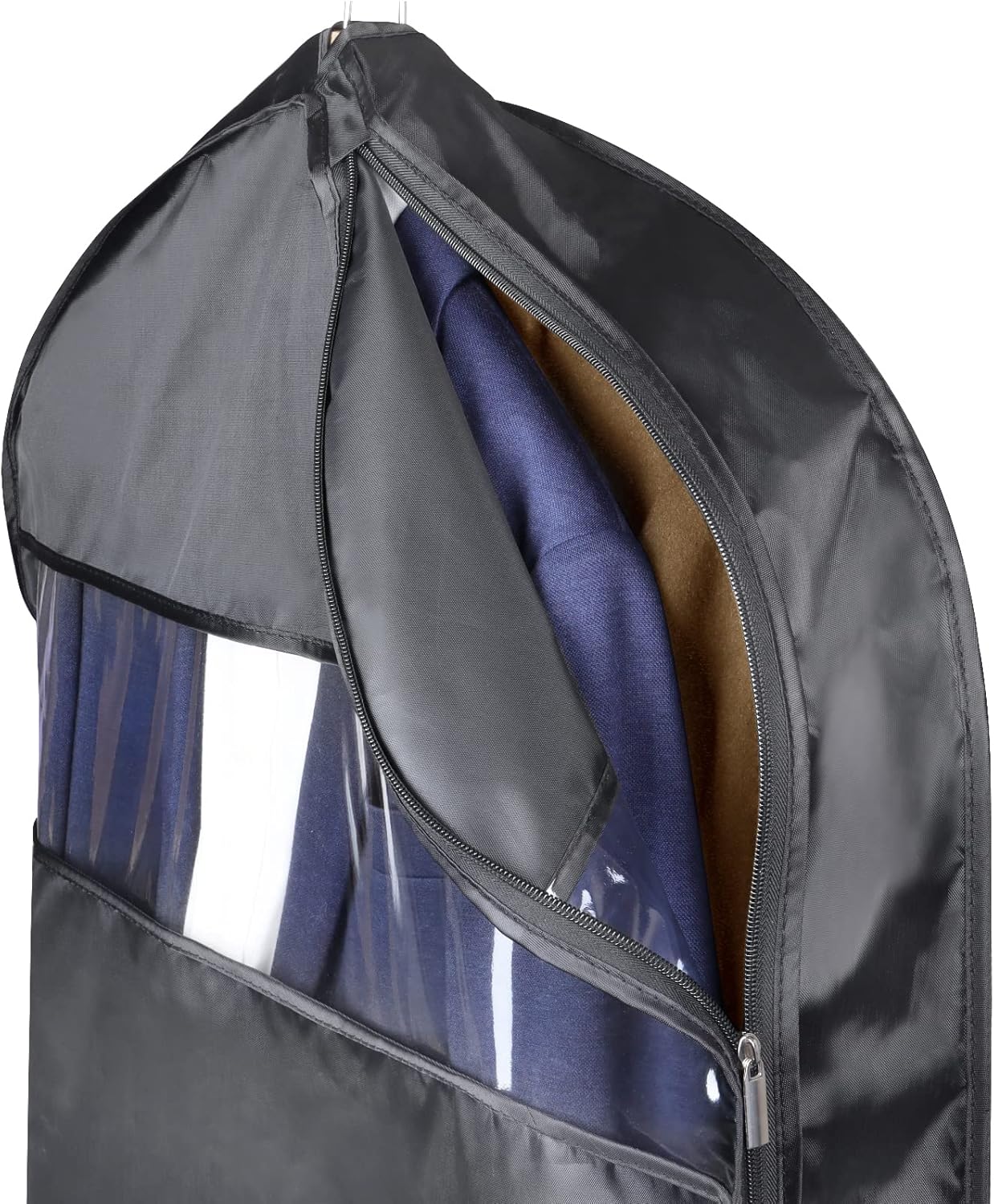 Univivi Garment Bags for Travel and Storage 43" Hanging Suit Bag Clear Suits Cover with Mesh Pockets for Coat, Shirt, Jackets, dresses