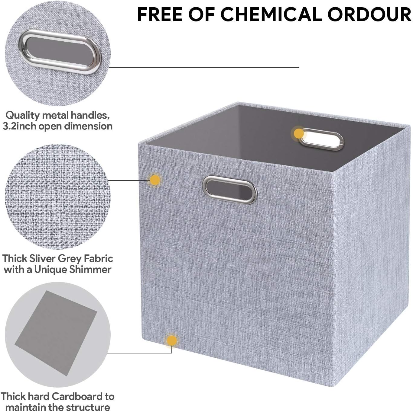 11 Inch Cube Storage Bins for Organization, Fabric Storage Cubes Closet Storage Bins for Cube Organizer, Thick and Heavy Duty Storage Baskets for Shelves, 4pcs, Sliver Grey