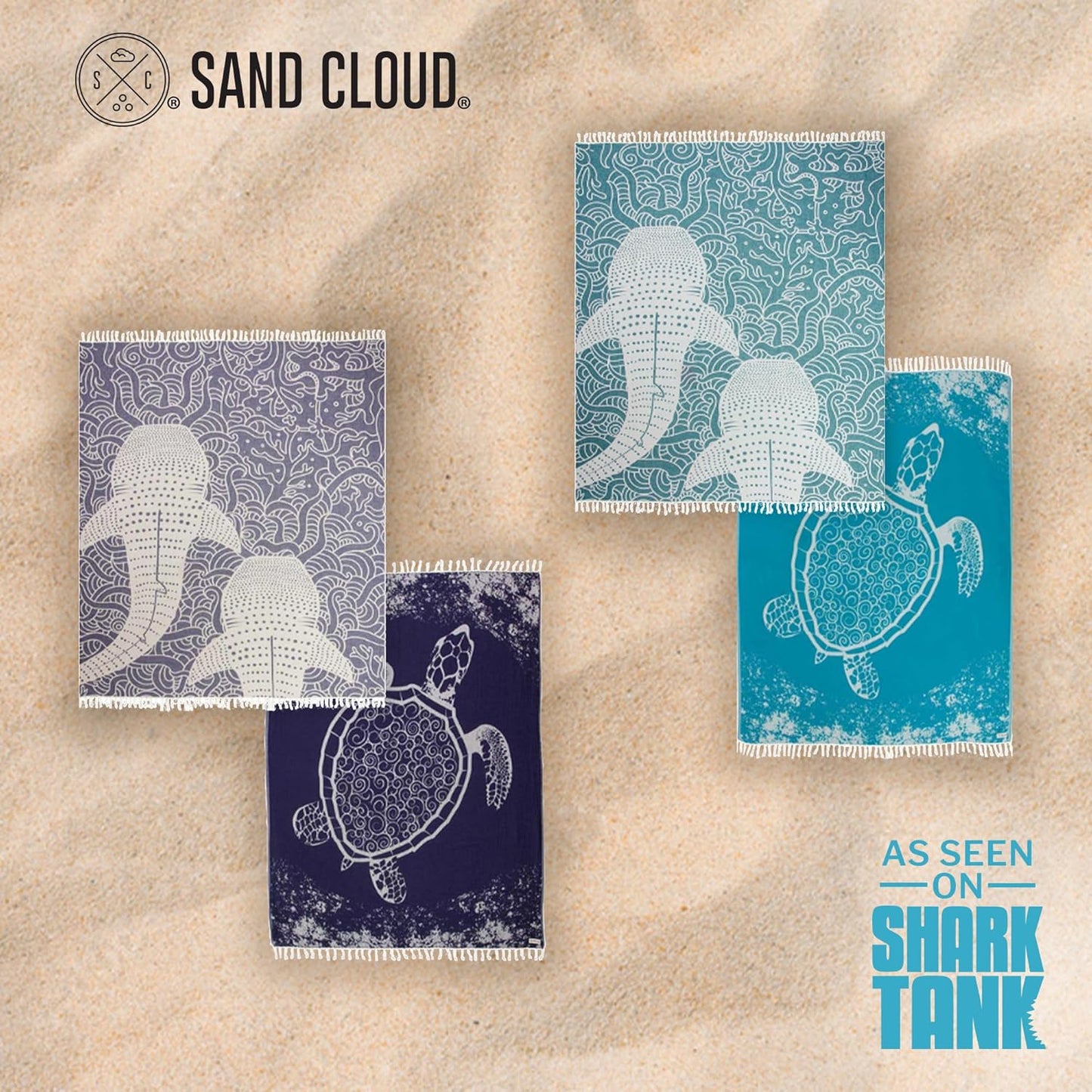 Sand Cloud Large Turkish Beach Towel - Sand Free - 100% Organic Turkish Cotton Yarn - Quick Dry Oversized Towel for Beach, Picnic, Blanket or Bath - As Seen on Shark Tank - Marine Bundle