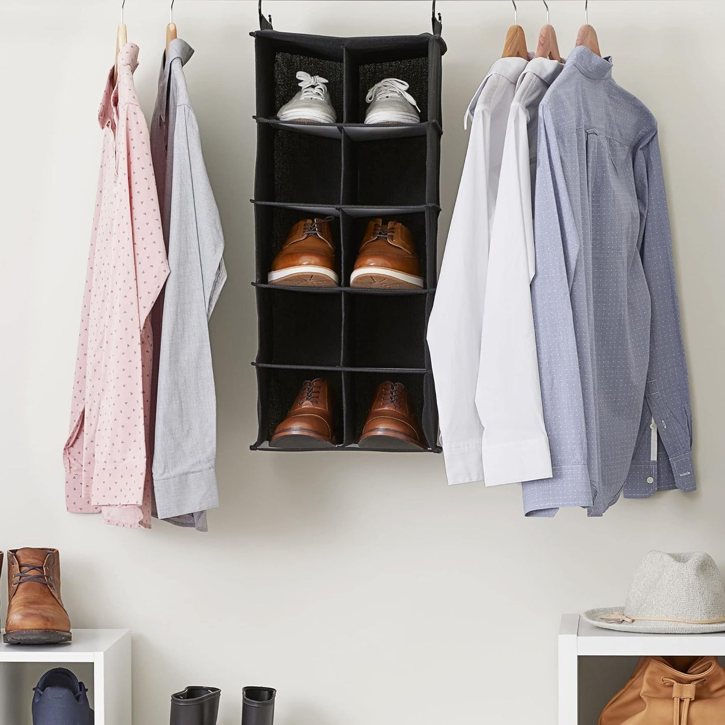 Household Essentials 10 Pocket Hanging Shoe Closet Organizer with Hooks