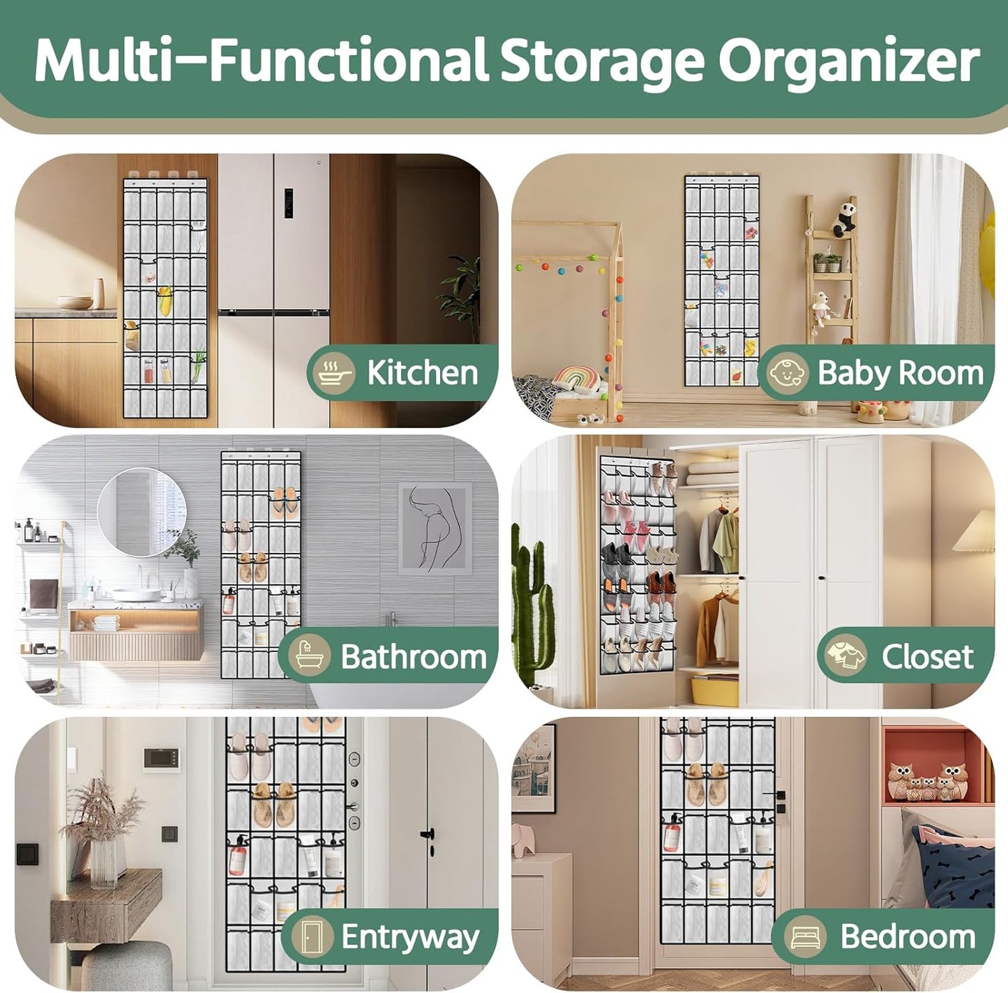 35 Pocket Over the Door Shoe Organizer,Reusable Breathable Large Mesh Bag Men's & Women's Sneaker Organizer,Shoe Organizer for Kids,Hanging Shoe Storage Hanging Bag (White)