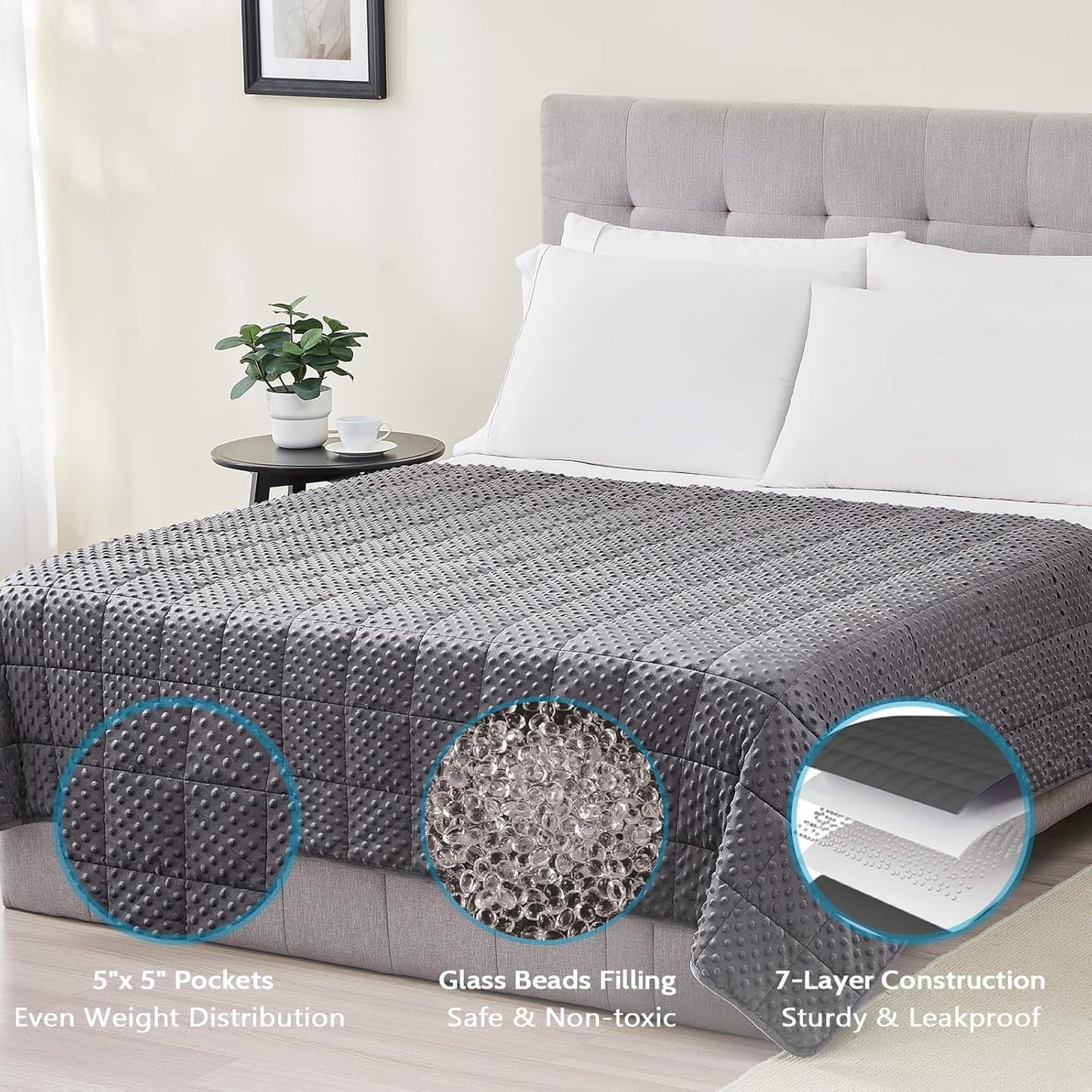 L'AGRATY Weighted Blanket for Adult - 48"x72" 15lbs Minky Dots Heavy Blanket with Glass Beads: Soft Breathable for All-Season Summer Fall Winter Thick Comfort for Sleeping