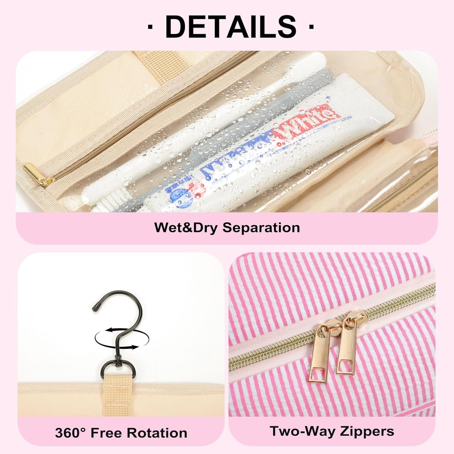 TOPEAST Travel Toiletry Bag for Women - Hanging Toiletry Bag, Personalized Initial Toiletry Bags for Traveling Women, Portable Travel Toiletry Bag for Toiletries, Cosmetics - Letter H,Pink