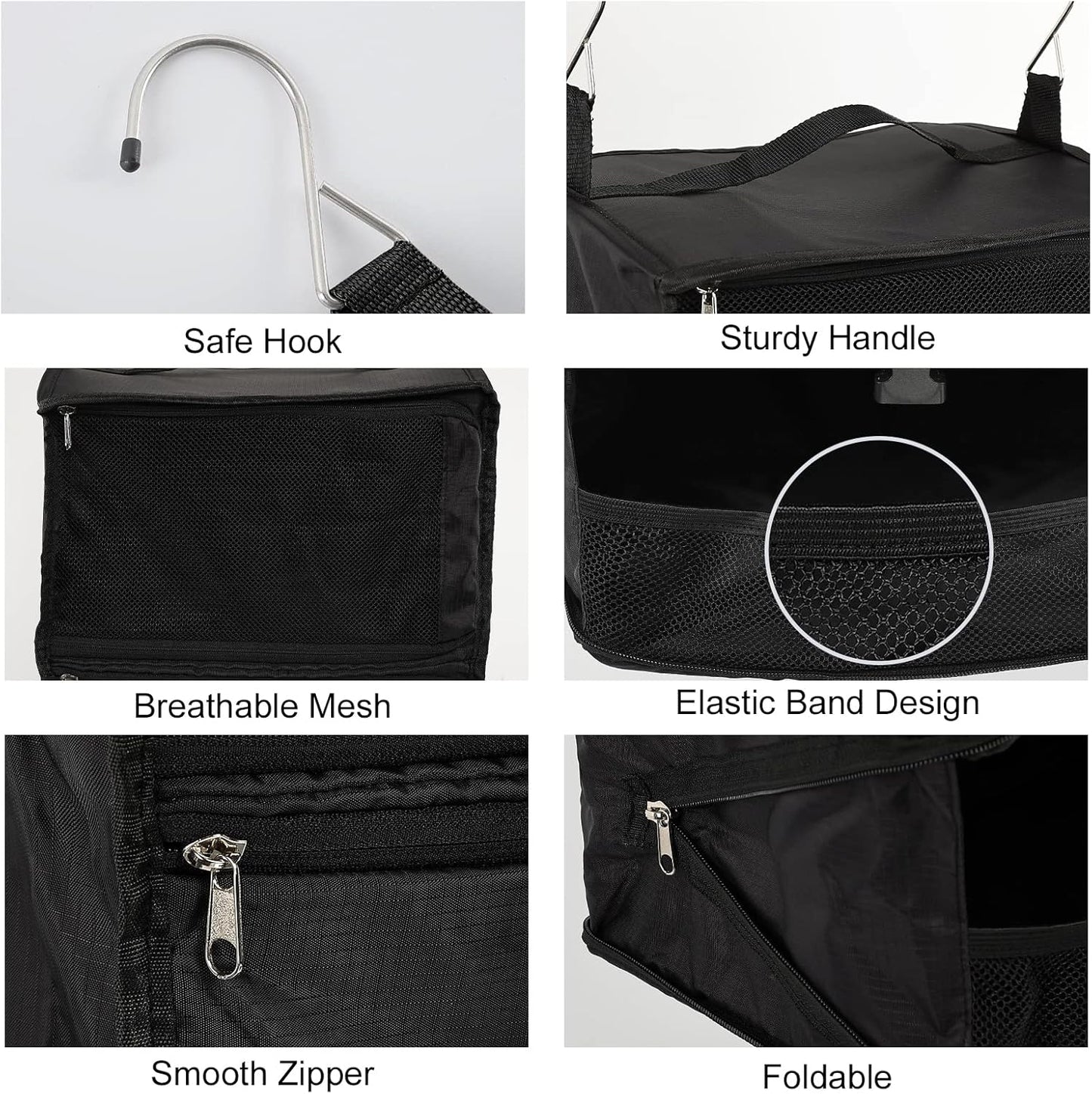 TABITORA Travel Portable Hanging Shelves Closet Organizer Packing Luggage Storage with Multifunctional and Foldable Invisible Compartment,Lightweight, for Suitcase, RV,Closet…Black,XL