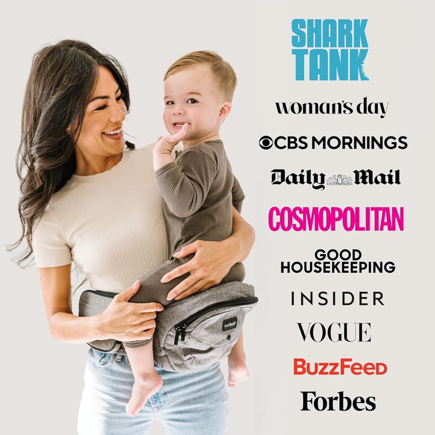 Tushbaby Ergonomic Hip Seat Carrier- for Babies and Toddlers 0-3yrs, Safety Approved, Structured Support, Convenient Pockets, Feeding Aid, Durable YKK Zippers, Foam-Free Build, (Grey)