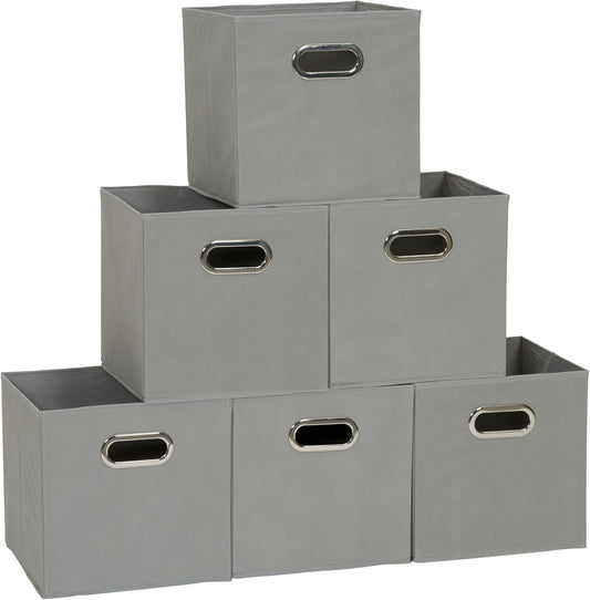 Household Essentials 84-1 Foldable Fabric Storage Bins Set of 6 Cubby Cubes with Handles Gray (Pack of 6)