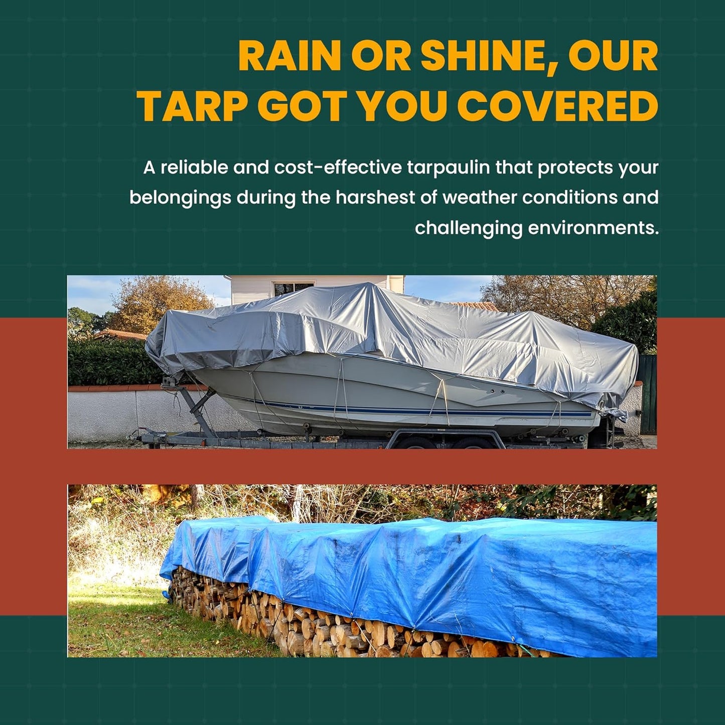 Large Waterproof Tarp - Heavy Duty 10 Mil Thick Poly Tarpaulin Ideal for Canopy Tents, Boats, RV or Pool Covers - Multipurpose Protective Tarps with Grommets for Indoor and Outdoor Use | 12' x 12'