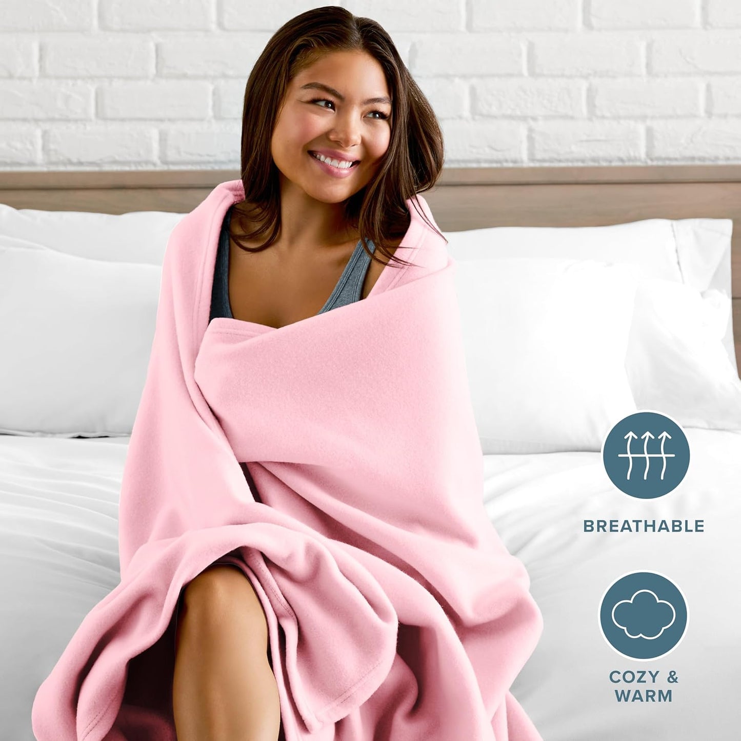 Bare Home Polar Fleece Blanket - Full/Queen - Light Pink - Warm & Cozy - Premium Fleece - Throw for Bed, Sofa, Camping, Travel and Cold Nights - Lightweight Blanket (Full/Queen, Light Pink)