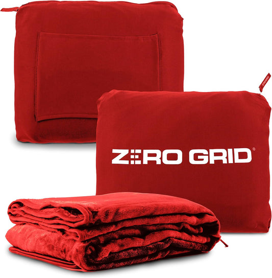 Lightweight Travel Blanket - Premium & Compact Airplane Wearable Blanket with Neck Snaps, Cozy Foot Pockets, Zipper Pouch - Converts into Soft Pillow - Designed for Ultimate Comfort - Scarlet