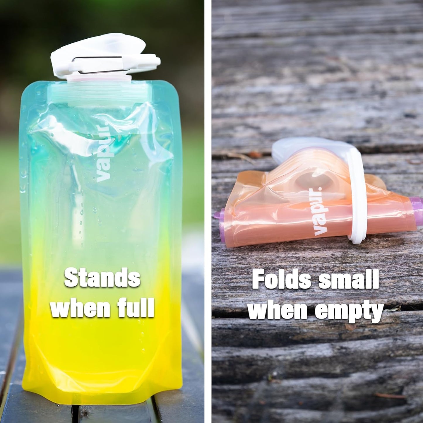 Vapur Collapsible Water Bottle With Carabiner, Compact Bottle Folds Flat For Hydration On The Go, Ideal for Traveling, Hiking or Camping, 16 Ounce, Mojave, Pack of 1