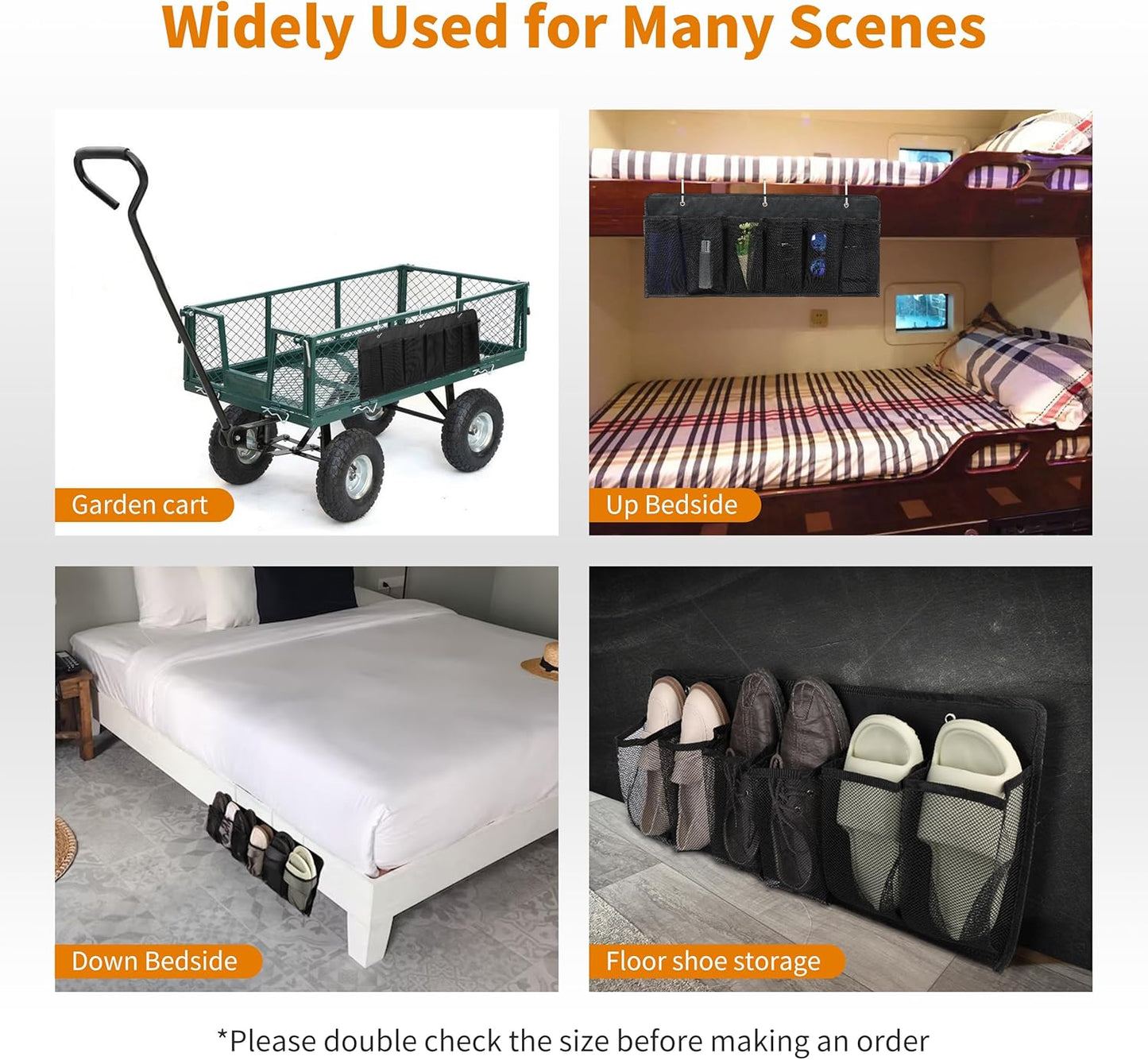 RV Shoe Pockets 6 Large Pockets Heavy Hanging Bedside Storage Organizer with Sturdy Hooks Storage Pockets Hangs on bed for Shoes Toys and Tool Accessories