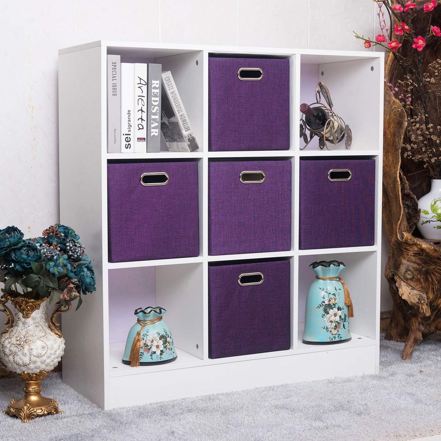 Posprica Storage Boxes, Foldable Organiser Cube Basket Bin, Thick and Heavy Duty (28×28×28cm/4pcs, Purple)