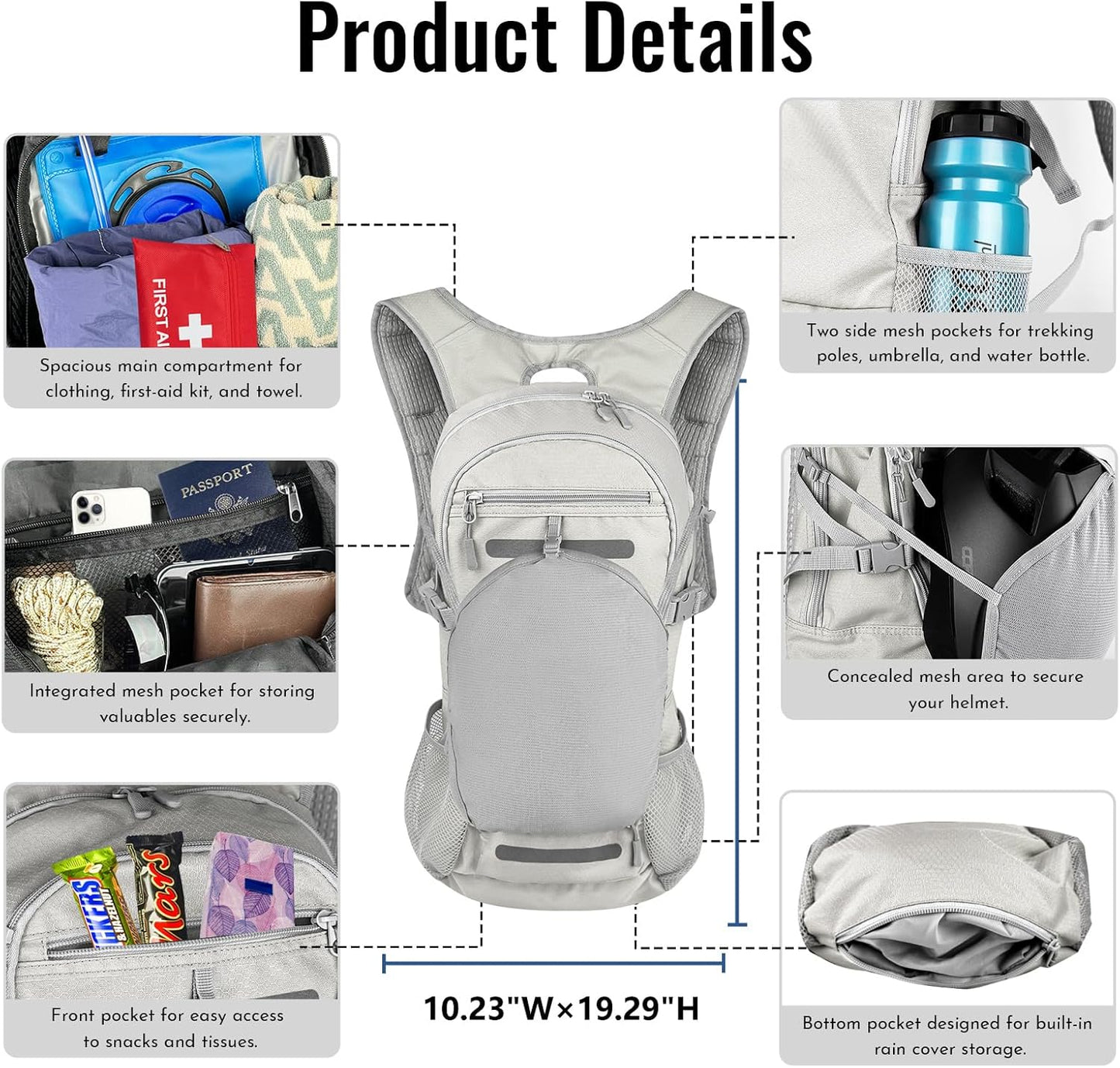 Zavothy 18L Hydration Backpack with 3L Water Bladder – Waterproof Hiking Pack with Insulated Bladder Compartment, Hidden Helmet Holder & Rain Cover – for Running, Cycling, and Camping