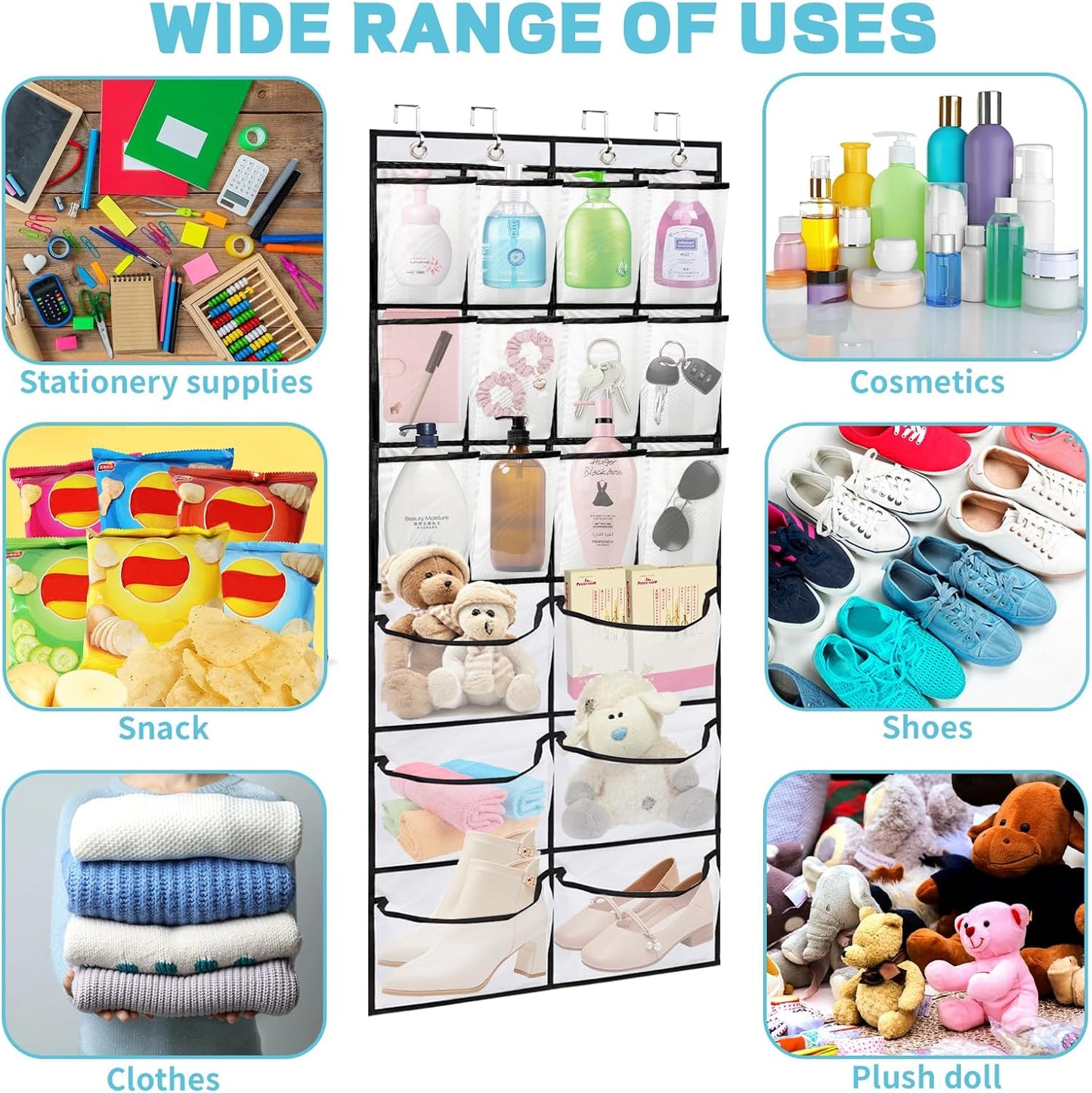 2 Packs Over the Door Shoe Organizer, 36 Large Mesh Pockets Hanging Shoe Boots Rack Holder, Closet Hanging Organizers for Storage Sneakers High Heeled Shoes Slippers (White)