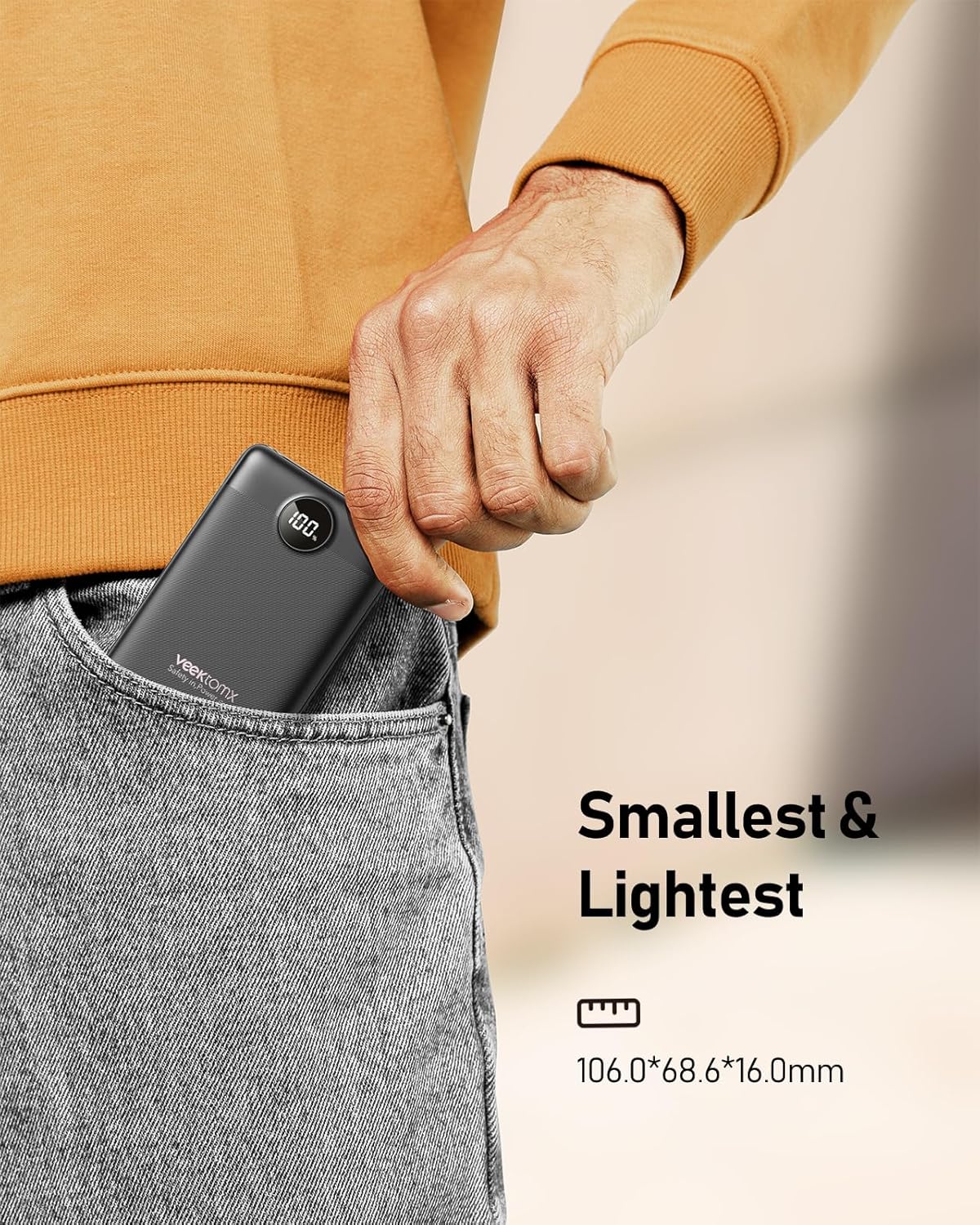 VEEKTOMX Small Portable Charger, Mini Power Bank 10000mAh, PD 22.5W Fast Charging USB-C Battery Bank, Travel Essentials Dual Voltage External Portable Powerbank for iPhone/Samsung/Google Pixel, Black