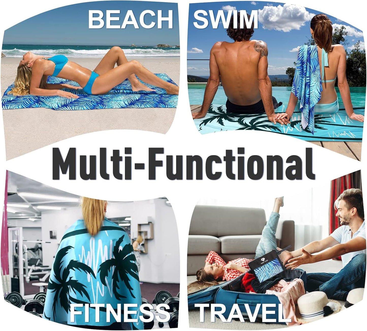 2 Pack Oversized Microfiber Pool Towel, 75'x 35', Sand-Free, Quick Drying, Super Absorbent