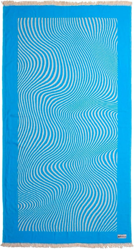 Turkish Beach Towel - 100% Organic Cotton - Soft, Quick-Dry, Sand Proof, Prewashed - Lightweight & Oversized for Beach, Pool, Yoga, Bath, Travel, Gym, Throw - Turqua (Blue)