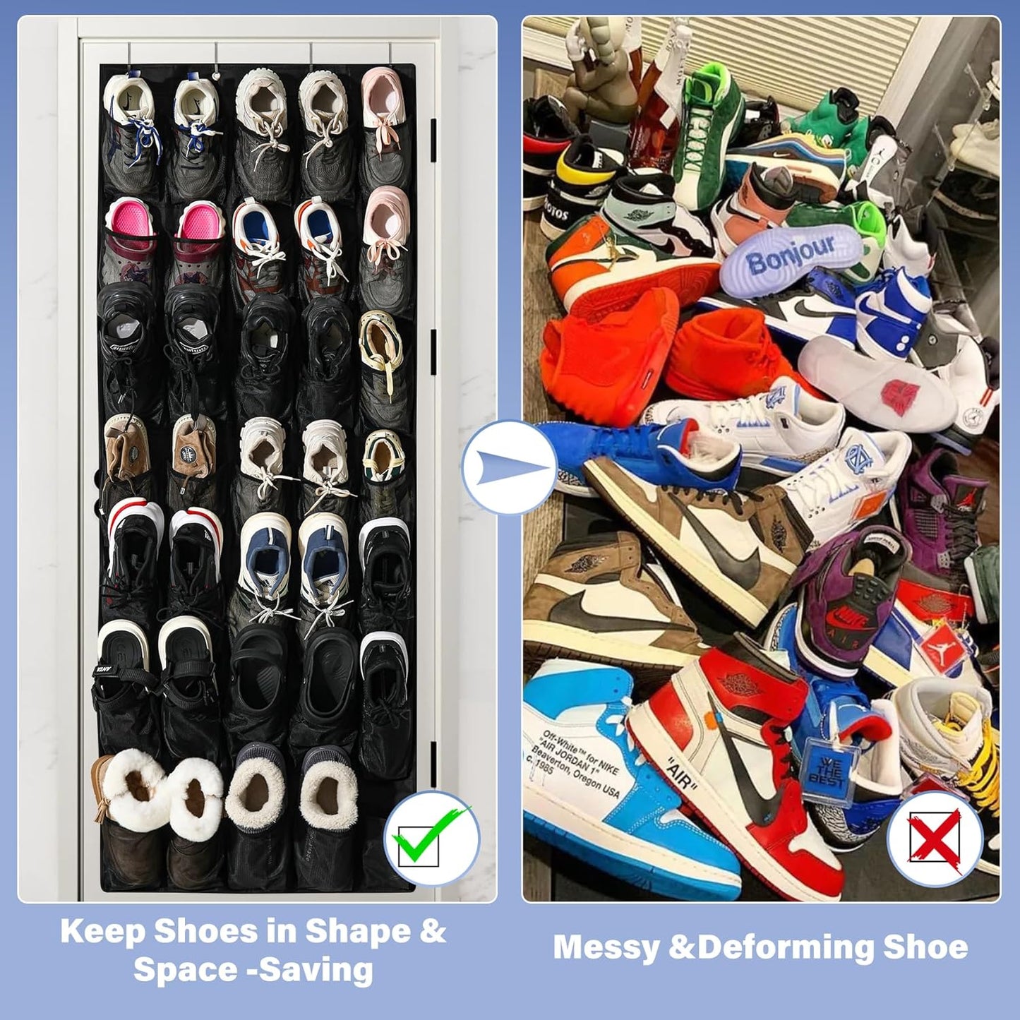 35Large Pockets Over The Door Shoe Organizer, Mesh Pockets Shoe Holder Rack, Capacity Shoe Hanging Storage，door shoe rack With 4 Metal Hook.
