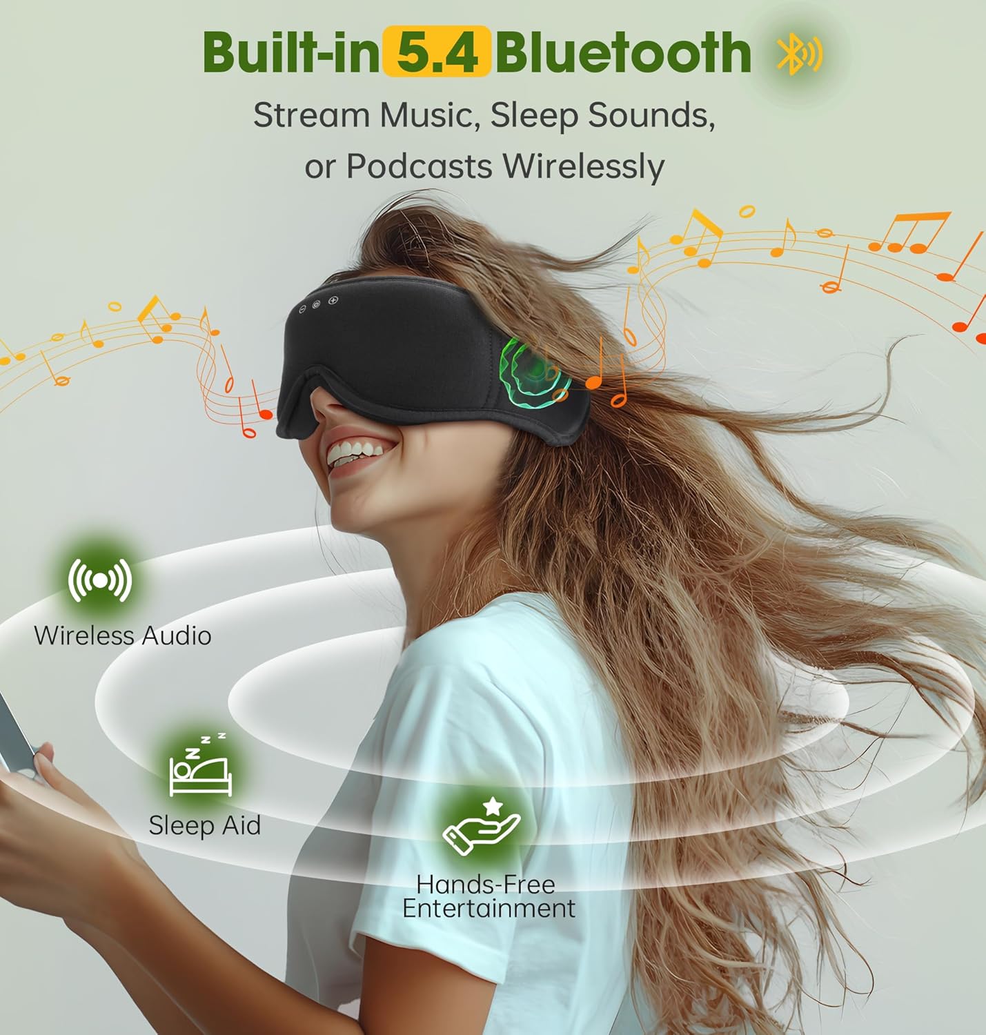 Sleep Mask with Headphones Bluetooth 5.4，LC-dolida 2025 New 3D Bluetooth Sleep Mask Headphones with Soft Bamboo Cotton for Side Sleepers Women Men, Sustainable Luxury for Better Sleep