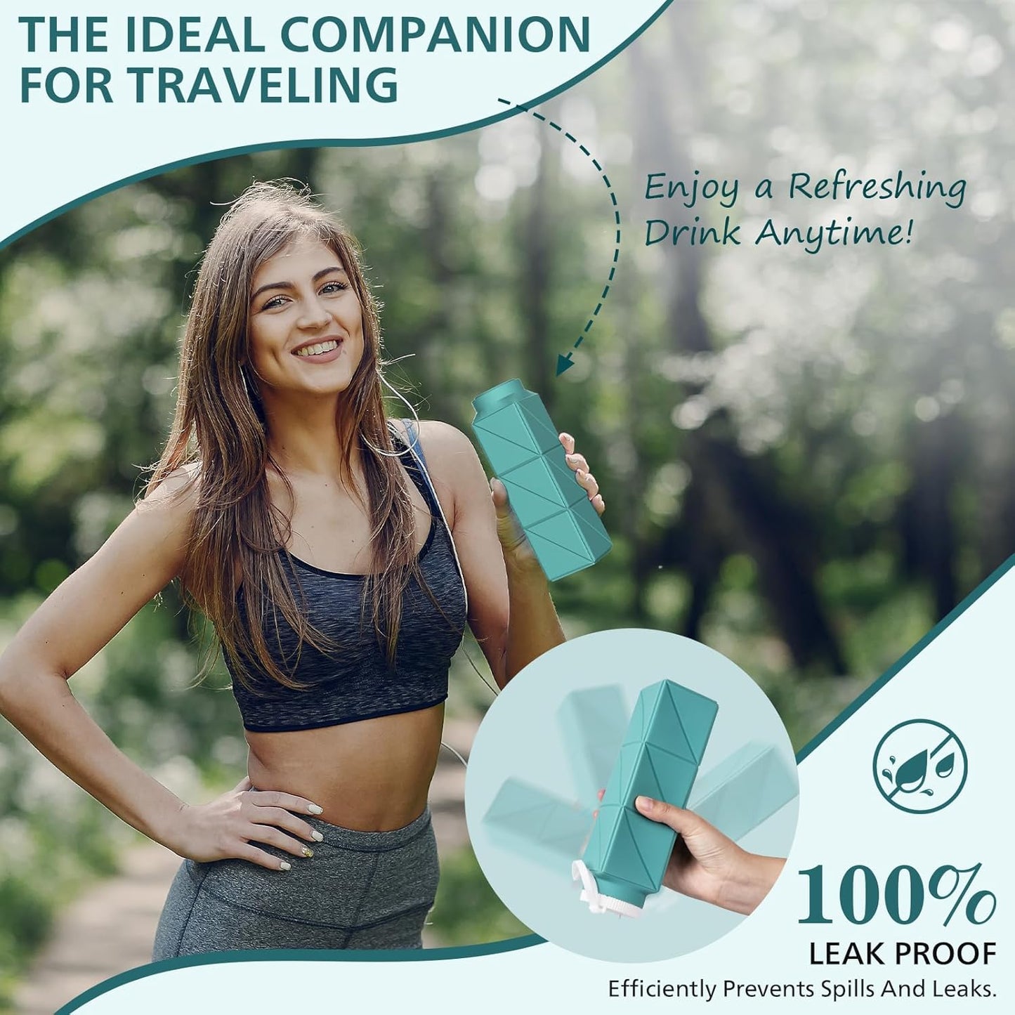 610ml Collapsible Water Bottles Upgrade Foldable Water Bottle BPA Free Reusable Lightweight LeakProof Silicone Water Bottles 20.6oz for Travel Gym Hiking Office Camping Outdoor Sport Green