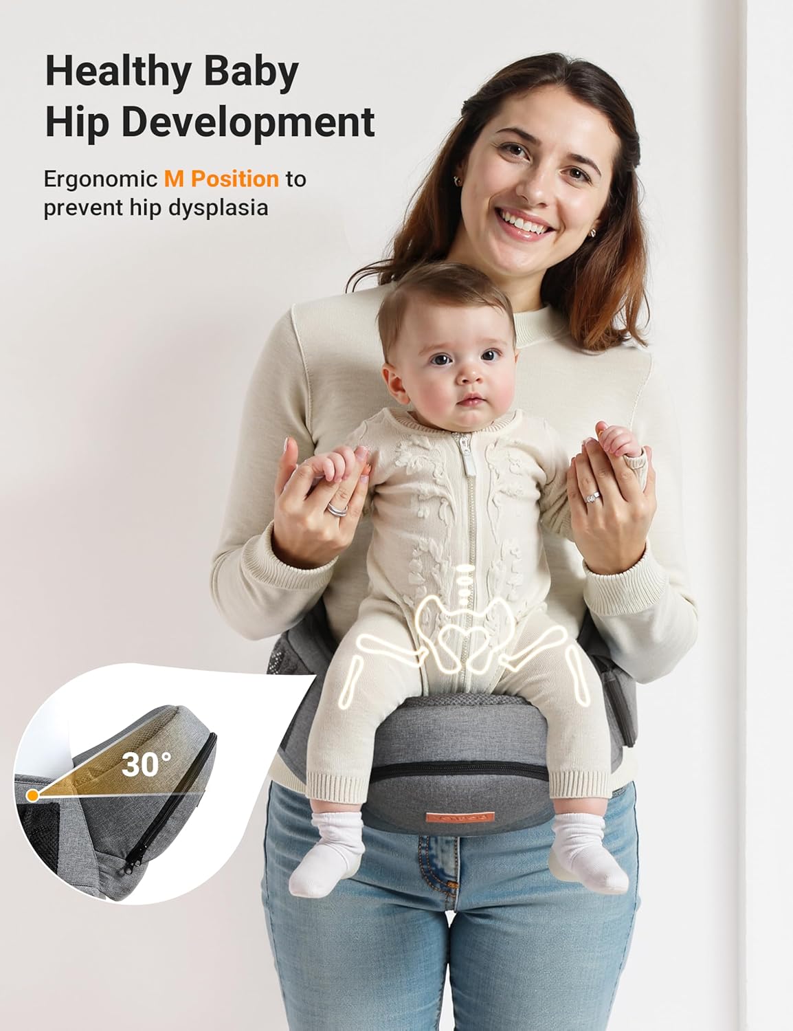 besrey Toddler Hip Carrier - Side Baby Carrier, Up to 44lb, Dad Infant Carrier Hipseat (Grey)