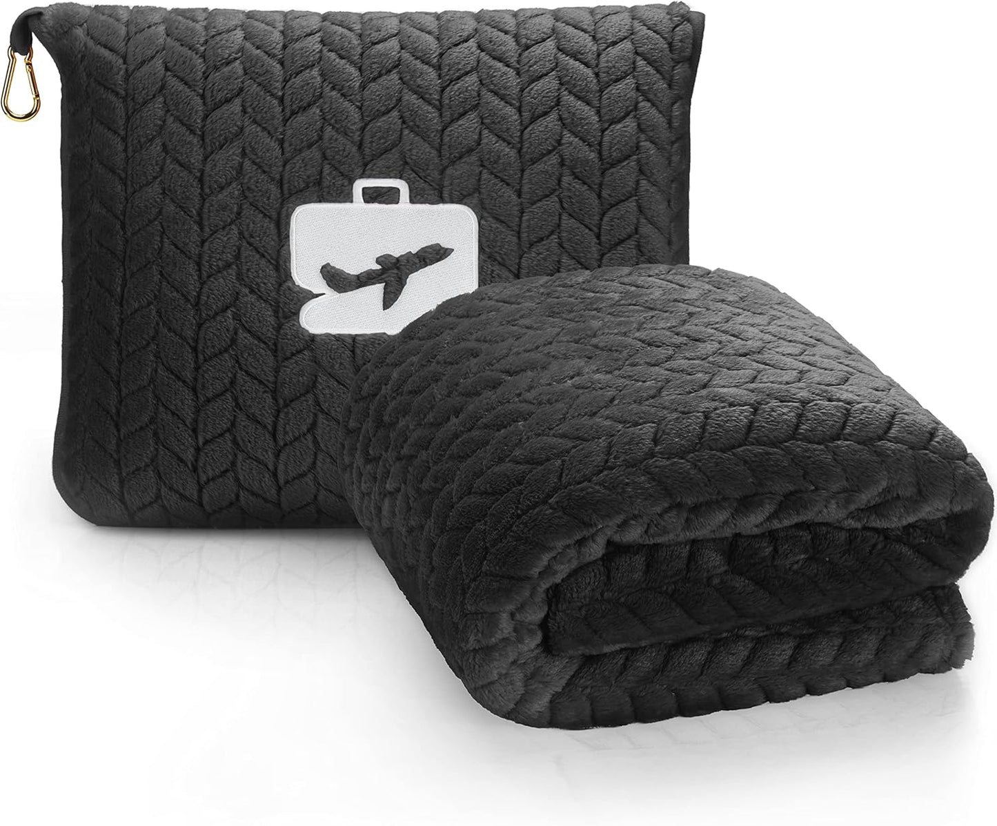 EverSnug Premium Travel Blanket Pillow - Soft 2 in 1 Airplane Blanket with Soft Bag Pillowcase, Hand Luggage Sleeve and Backpack Clip (Black)