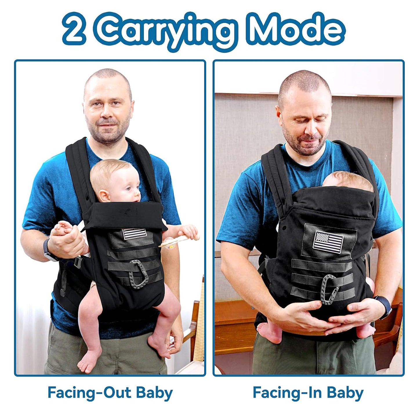 Baby Carrier, Lumbar Support Infant Carrier (0-36M, 8-33 lbs) with Foldable Headrest Carabiners for Big and Tall Parents, Men, Women (Black)