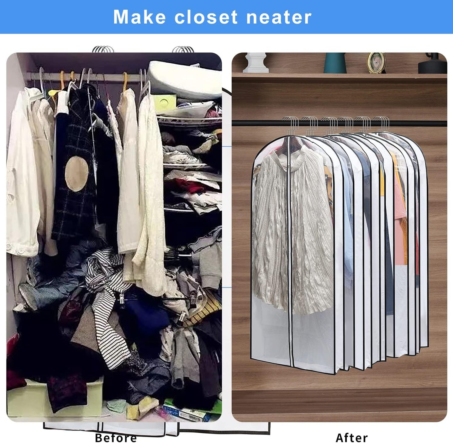 Hanging Clothes Storage with 4" Gusseted Garment Covers (Set of 6) - Clear Suit, Gown, Long Coat, Dress Protectors for Closet - 24"x 50"x 4" / 6 Pack