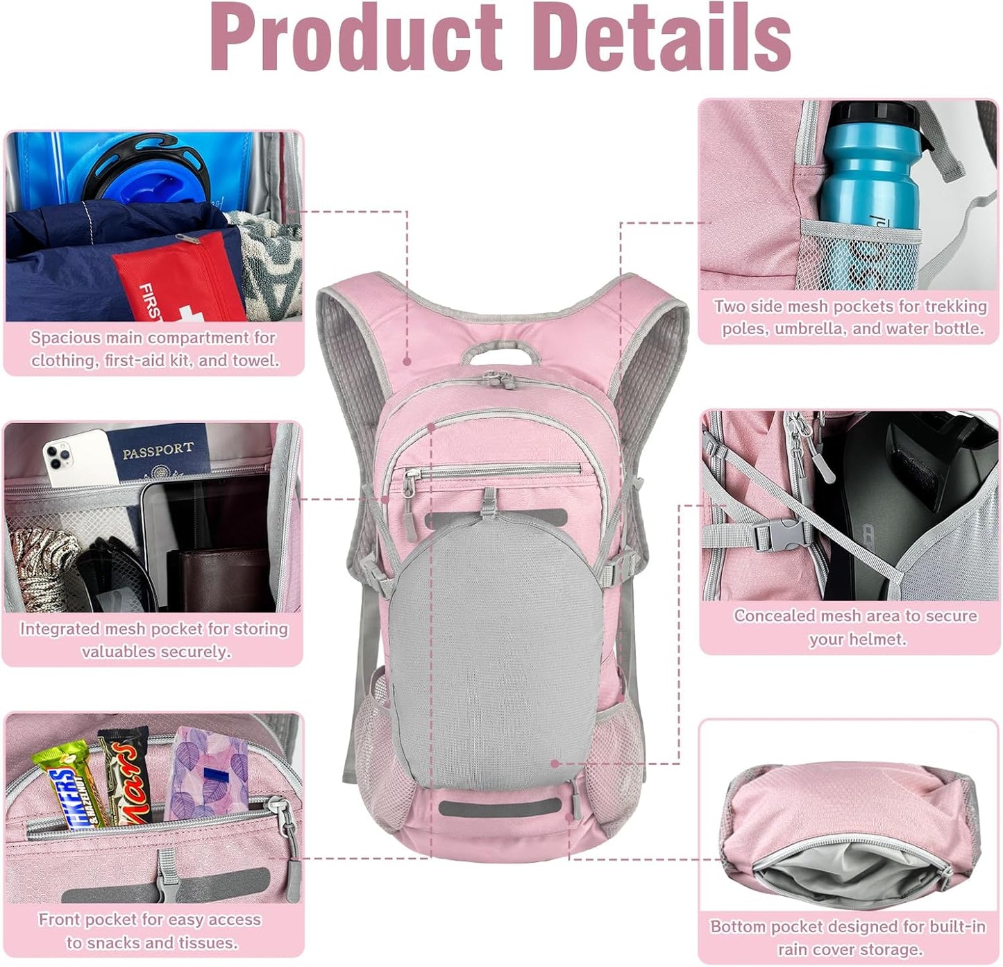 Zavothy 18L Hydration Backpack with 3L Water Bladder – Waterproof Hiking Pack with Insulated Bladder Compartment, Hidden Helmet Holder & Rain Cover – for Running, Cycling, and Camping