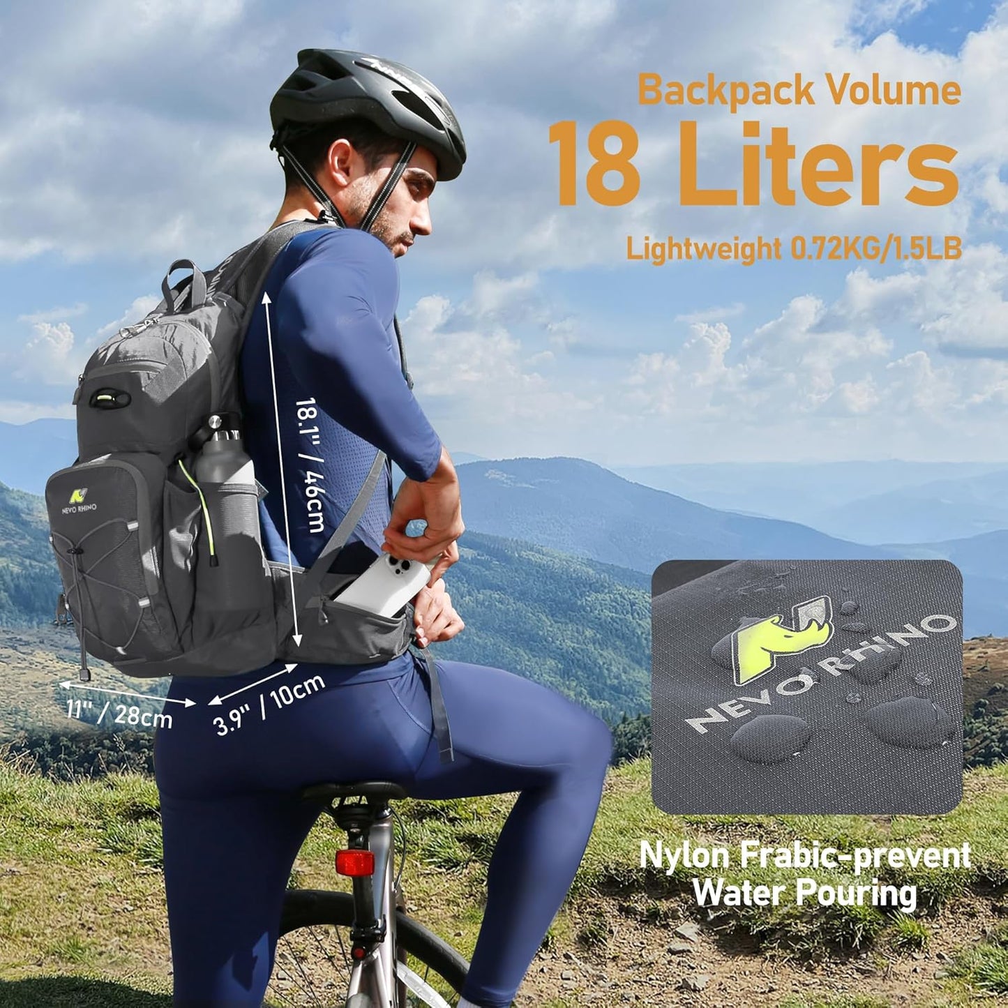 N NEVO RHINO Hydration Backpack, 18L Multipurpose Hiking Backpack with 3L Water Bladder, Water Backpack Insulated Hydration Pack Ideal for Hiking and Cycling