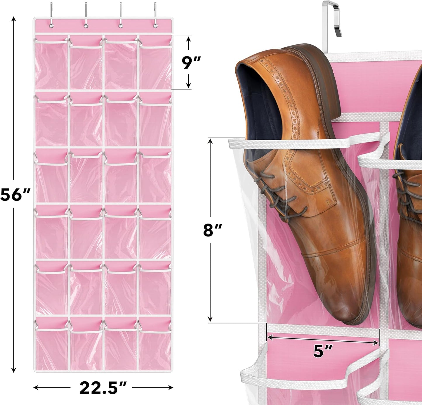 Simple Houseware 24 Pockets Large Clear Pockets Over The Door Hanging Shoe Organizer, Pink (56" x 22.5")