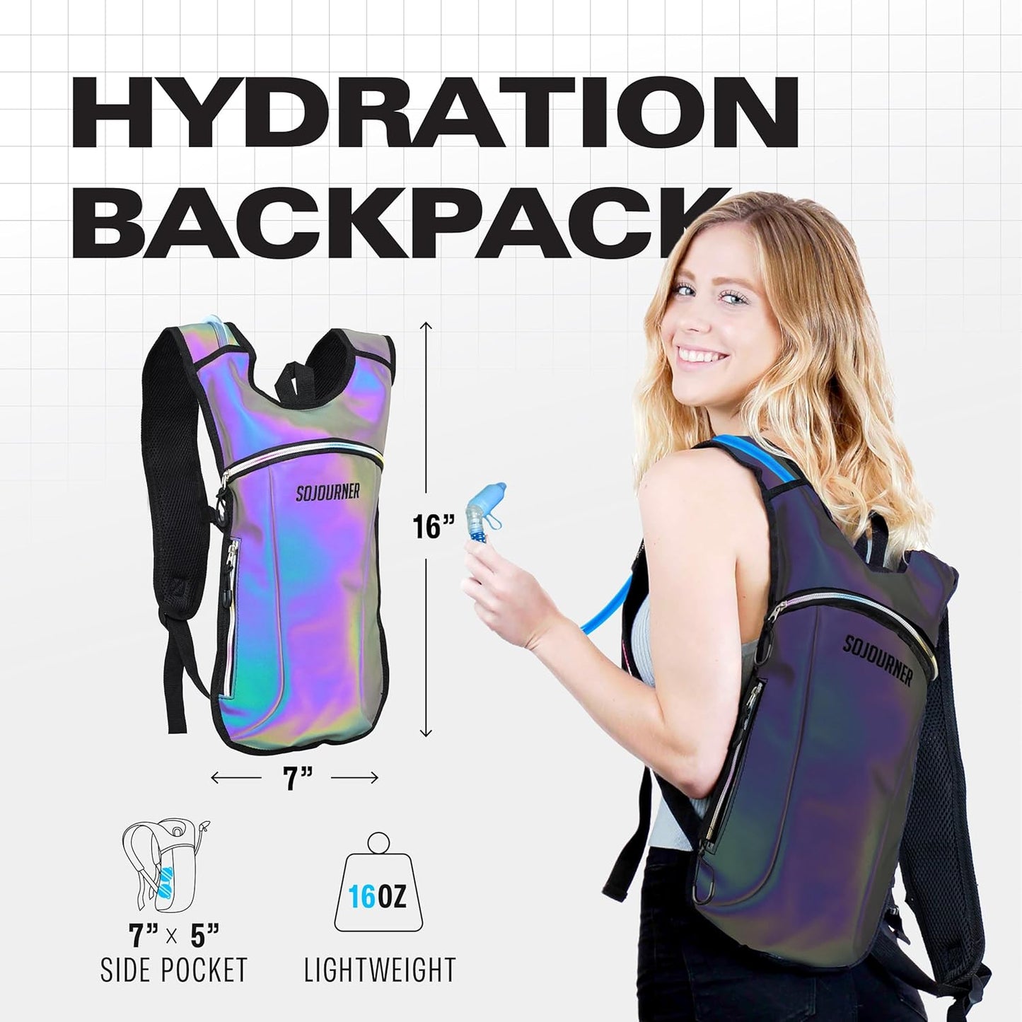 Sojourner Rave Hydration Pack - Hydration Backpack - Hydropack with 2L Bladder - Water Backpack for Festivals, Hiking, Running, Biking and More