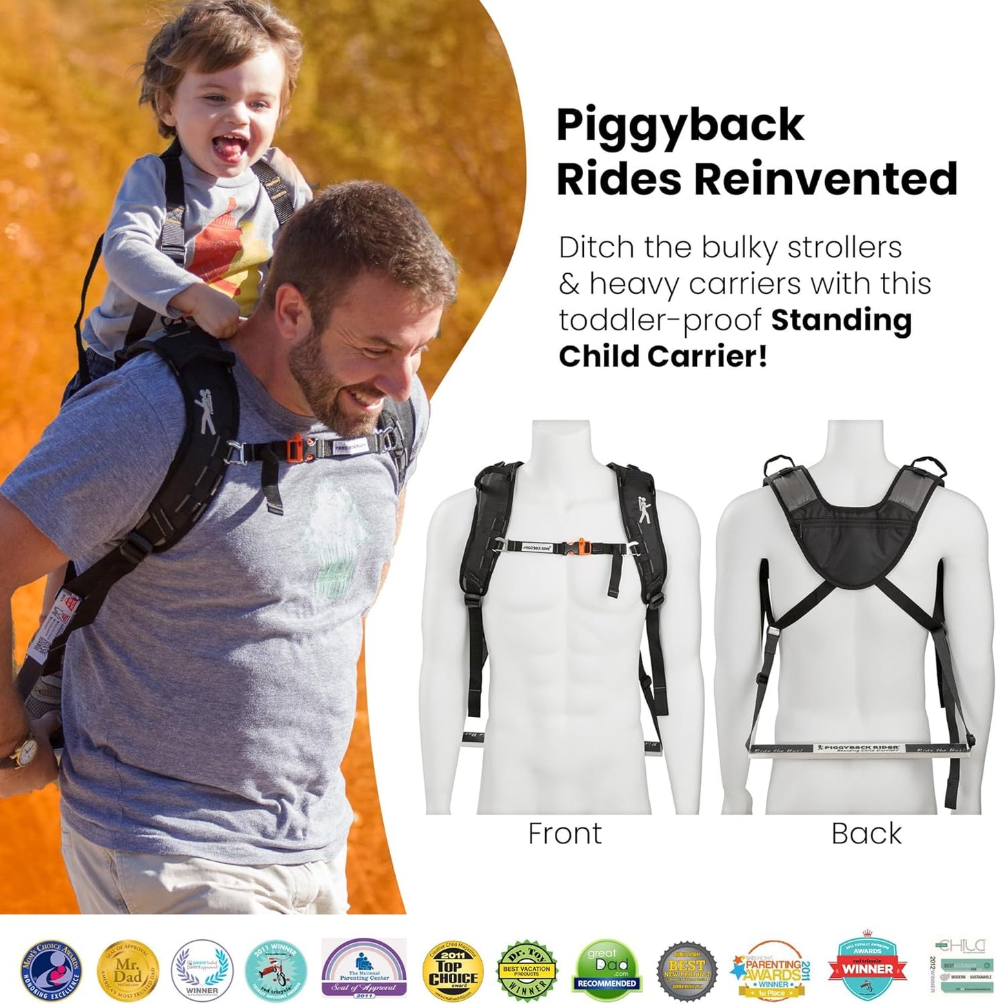 Piggyback SCOUT Toddler Carrier Backpack Deluxe - 6 Piece Set: Hip Belt, Carry Bag, Side Pocket, Mud Flap, Water Bottle & Selfie Stick Holders - For Ages 2-4 (Under 50 lbs) - Hiking & Travel