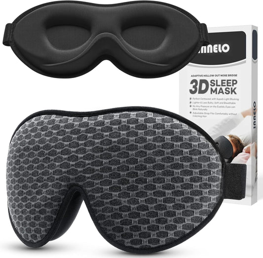 INNELO 3D Contoured Sleep Mask for Side Sleepers - 100% Light Blocking Sleeping Mask for Men & Women, Soft and No Pressure on Eyes - Airplane Blindfold, Night Eye Cover for Travel, Nap, Yoga - Grey