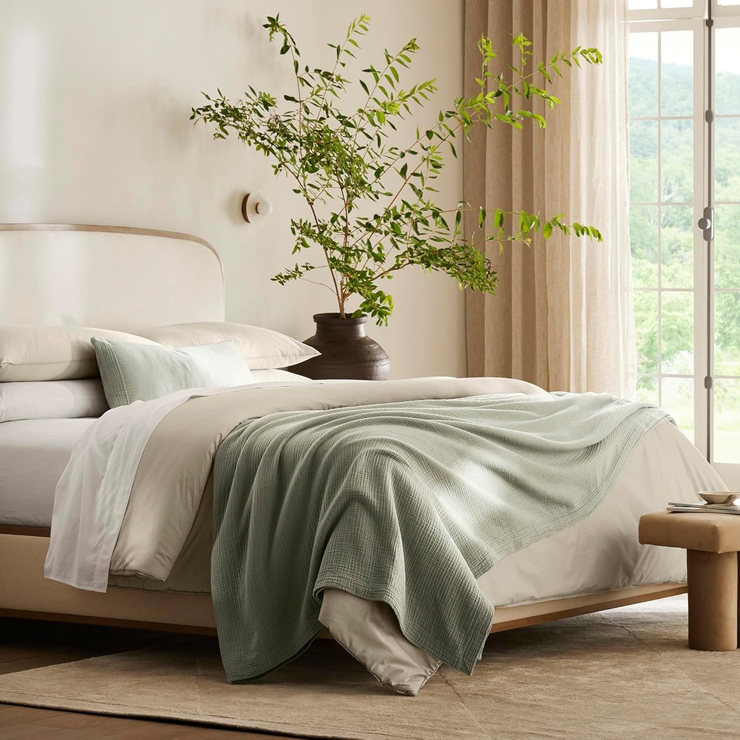 BOLL & BRANCH Dream Bed Blanket - King/Cal King, Sageleaf - Luxury 100% Organic Cotton - Soft, Lightweight and Breathable - Cloud-Like Touch