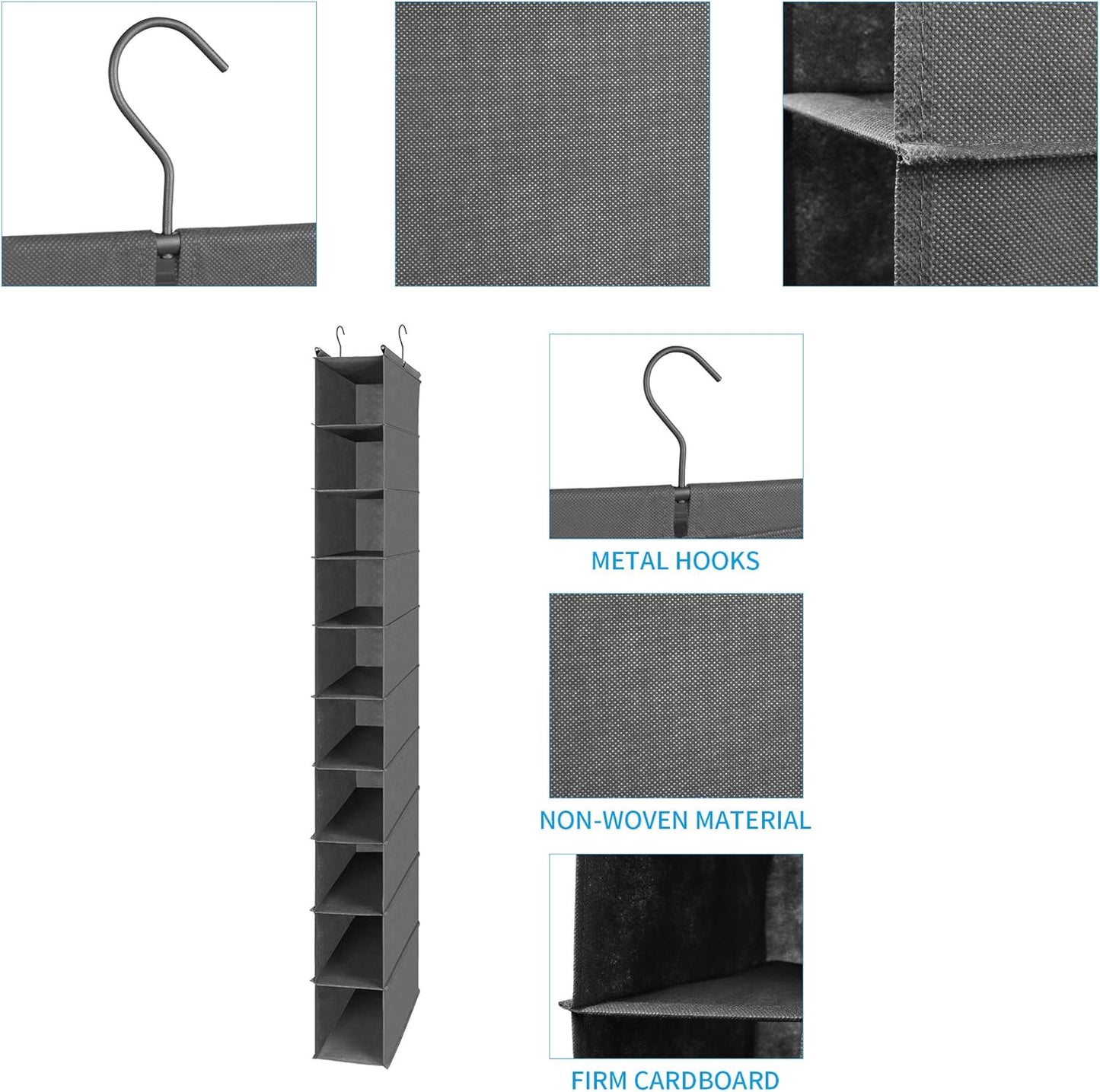 MAX Houser 10-Shelf Hanging Shoe Shelf Organizer, Hanging Shoe Storage for Closet (Grey)