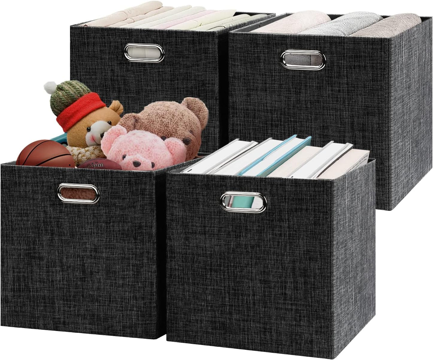 Posprica Fabric Storage Cubes,13×13×13 cube storage bins, Foldable Drawers Baskets Containers for Shelf Cabinet Bookcase,Thick and Heavy Duty (4pcs, Black)