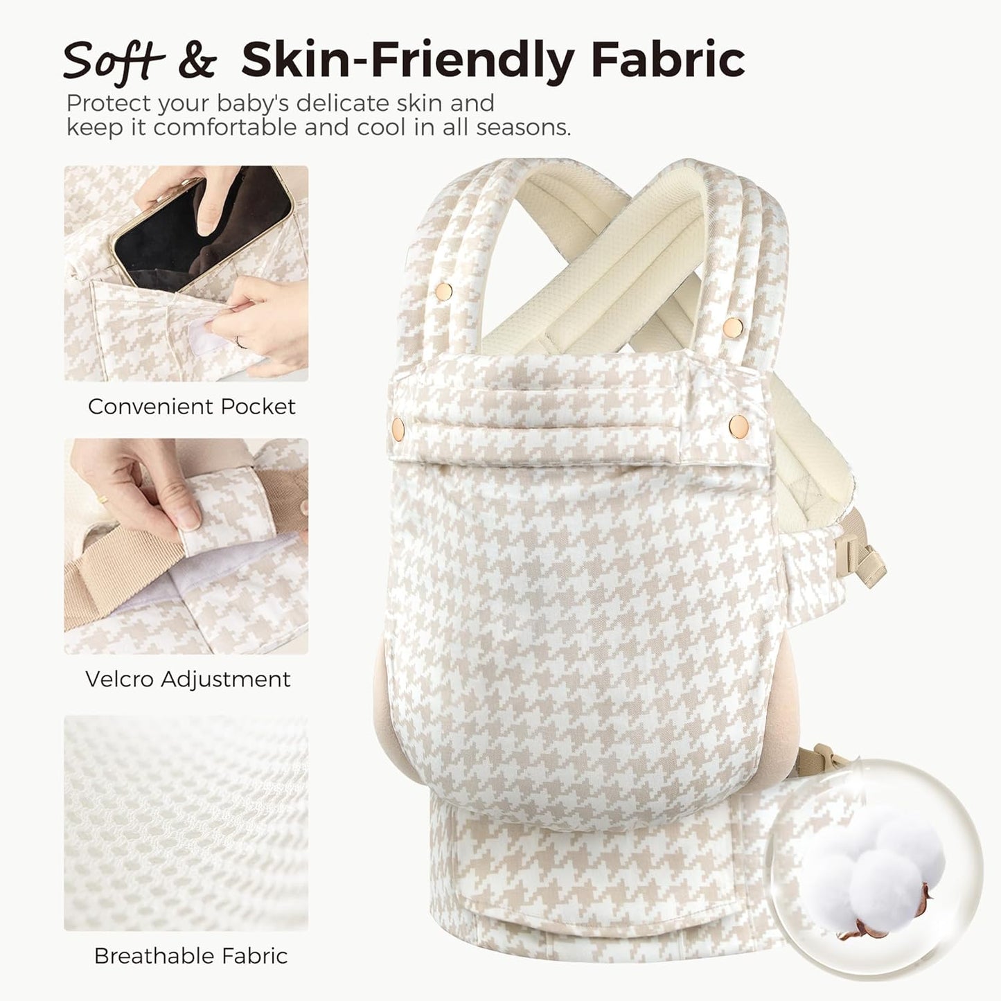 Baby Carrier Newborn to Toddler- Ergonomic,Cozy and Lightweight Infant Carrier for 7-40lbs,3 Carry Positions Newborn Carrier,Checkerboard