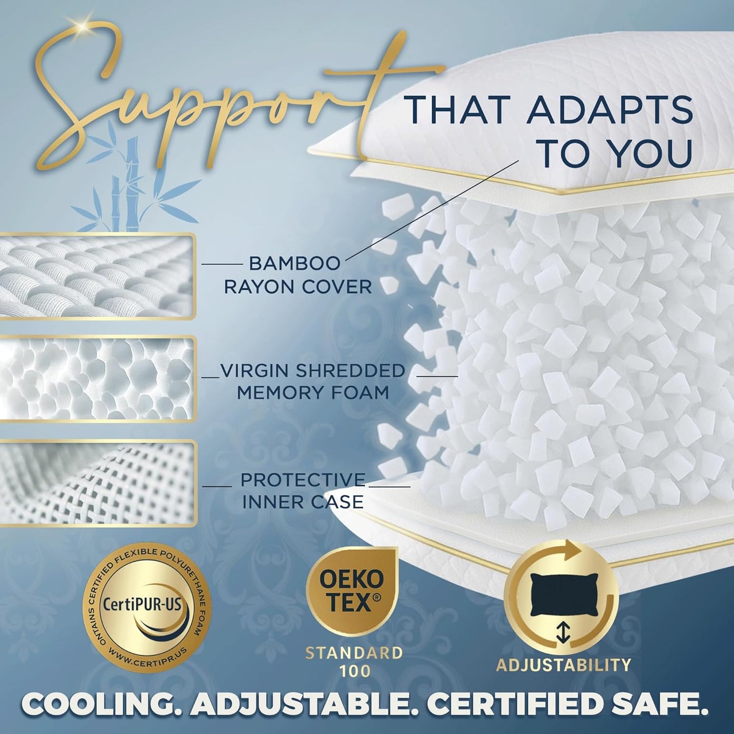 Royal Therapy Body Pillow for Adults – 20x54 Full Body Pillow for Side Sleeper, Pregnancy, Back Pain & Maternity – Memory Foam Long Bed Pillow with Cooling Bamboo Rayon Cover