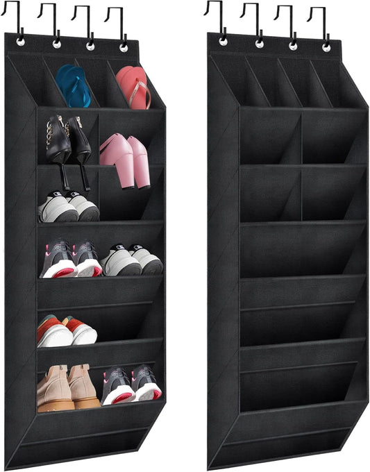 Over The Door Shoe Organizer, 2 Pack Hanging Organizer with Large Deep Pockets, Rack for Closet and Dorm Narrow Door, Holder Black