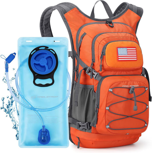 Maelstrom Hydration Hiking Backpack with 2L/3L Water Bladder, High Flow Bite Valve Camping Daypack Lightweight