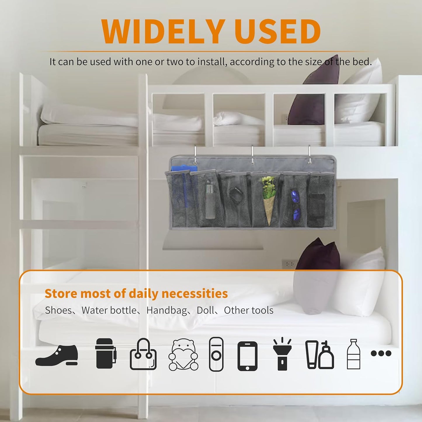 RV Shoe Pockets 6 Large Pockets Heavy Hanging Bedside Storage Organizer with Sturdy Hooks Storage Pockets Hangs on bed for Shoes Toys and Tool Accessories