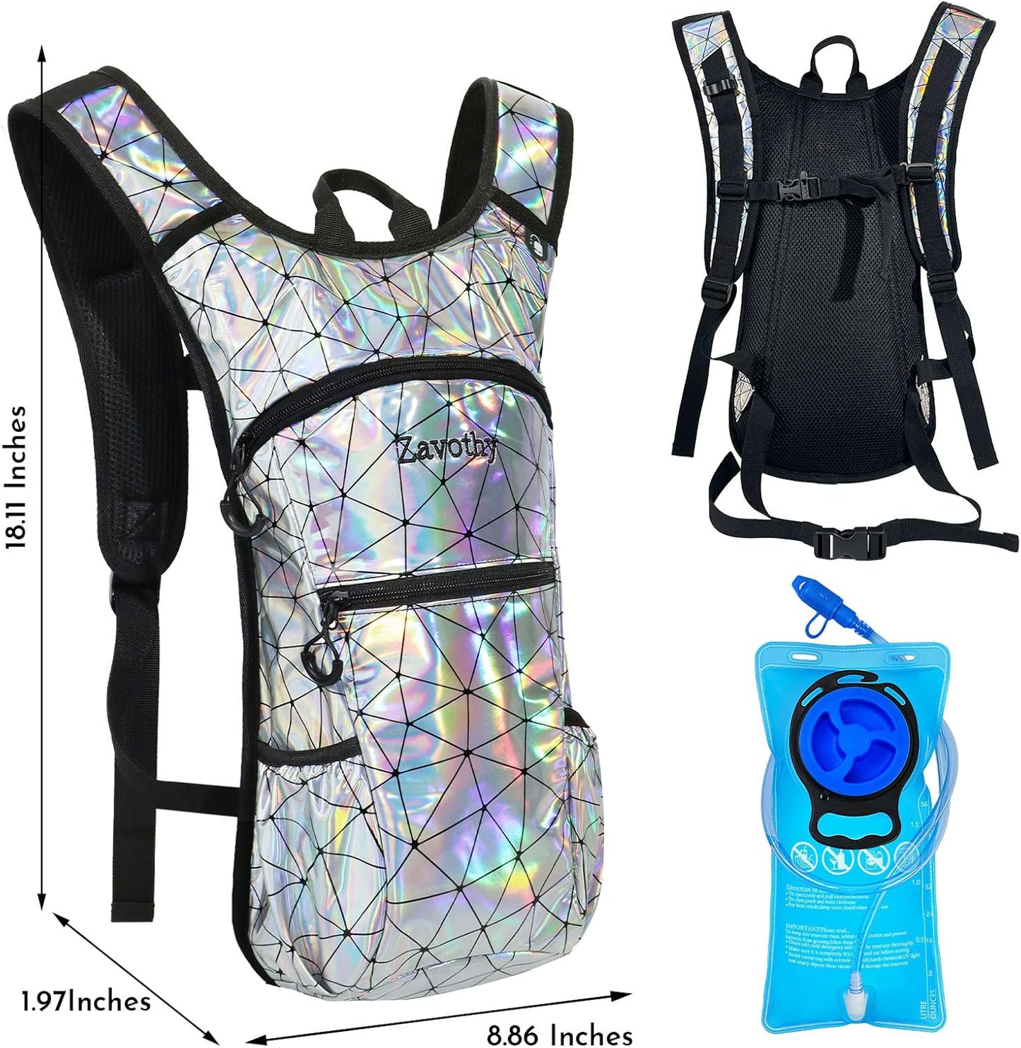 Reflective Hydration Backpack, Hydration Pack - Water Backpack with 2L/3L Hydration Bladder, Essential for Festivals - Rave Hydration Pack for Hiking, Running, Cycling, and Festivals