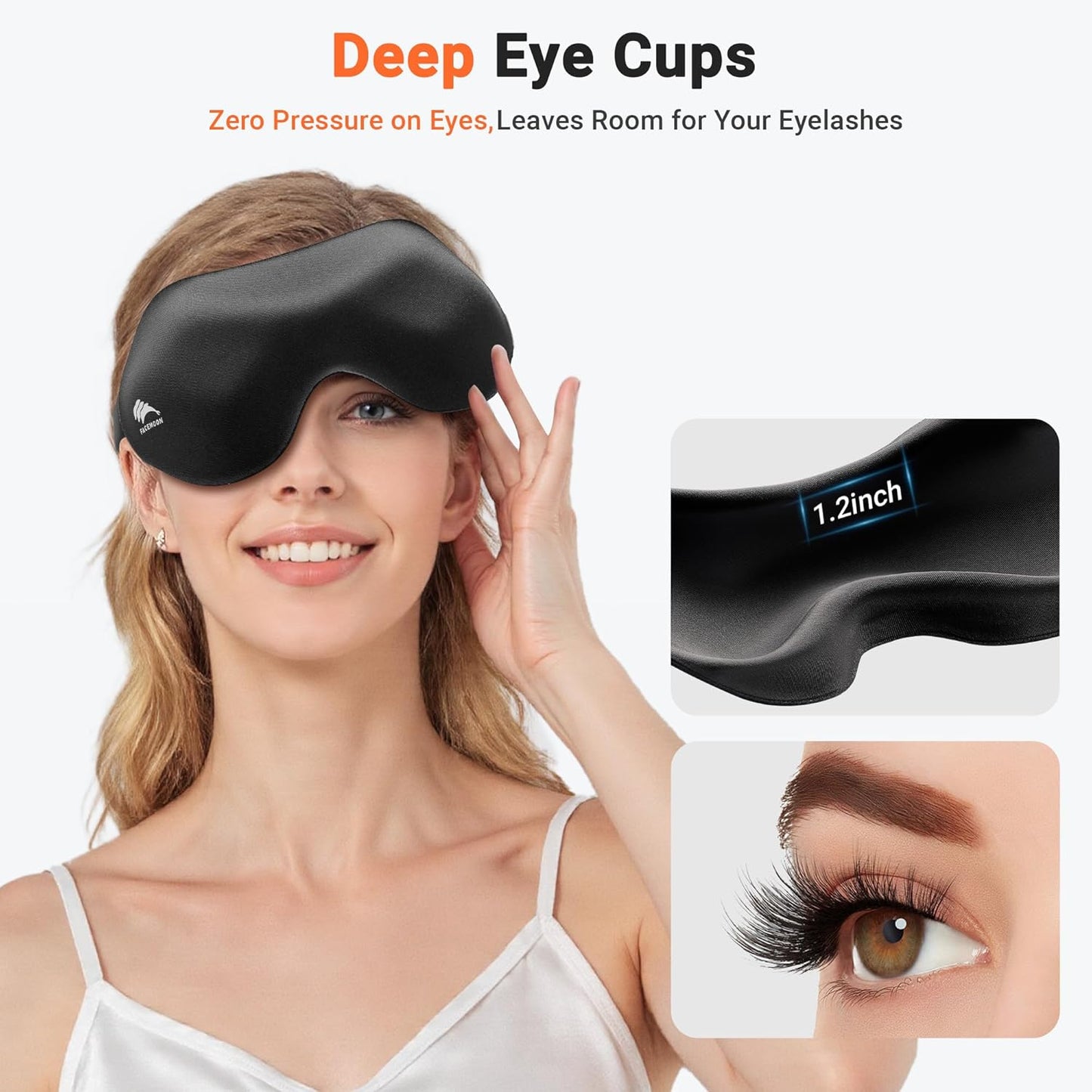 Eye Masks for Sleep Light Blocking: Lightweight 3D Contoured Eye Mask for Lash Extensions - Adjustable Strap Washable Zero Pressure - Perfect for Men Women Airplane Travel Yoga Meditation (Black)