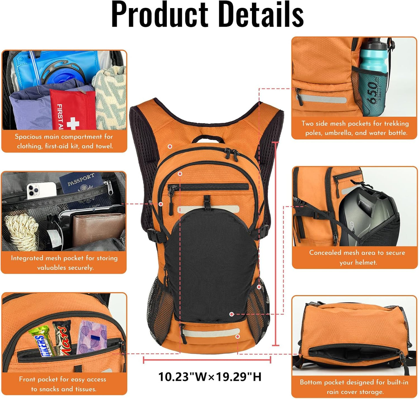 Zavothy 18L Hydration Backpack with 3L Water Bladder – Waterproof Hiking Pack with Insulated Bladder Compartment, Hidden Helmet Holder & Rain Cover – for Running, Cycling, and Camping